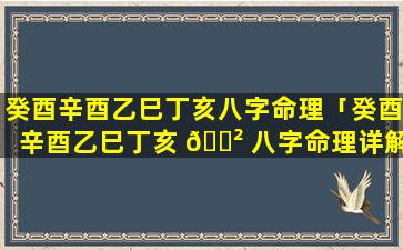 癸酉辛酉乙巳丁亥八字命理「癸酉辛酉乙巳丁亥 🌲 八字命理详解」
